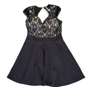 Lace & Satin Black A-Line Dress With Keyhole Design By Zinga